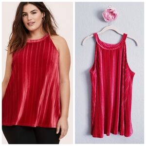 Torrid Red Velvet Pleated Halter‎ Blouse